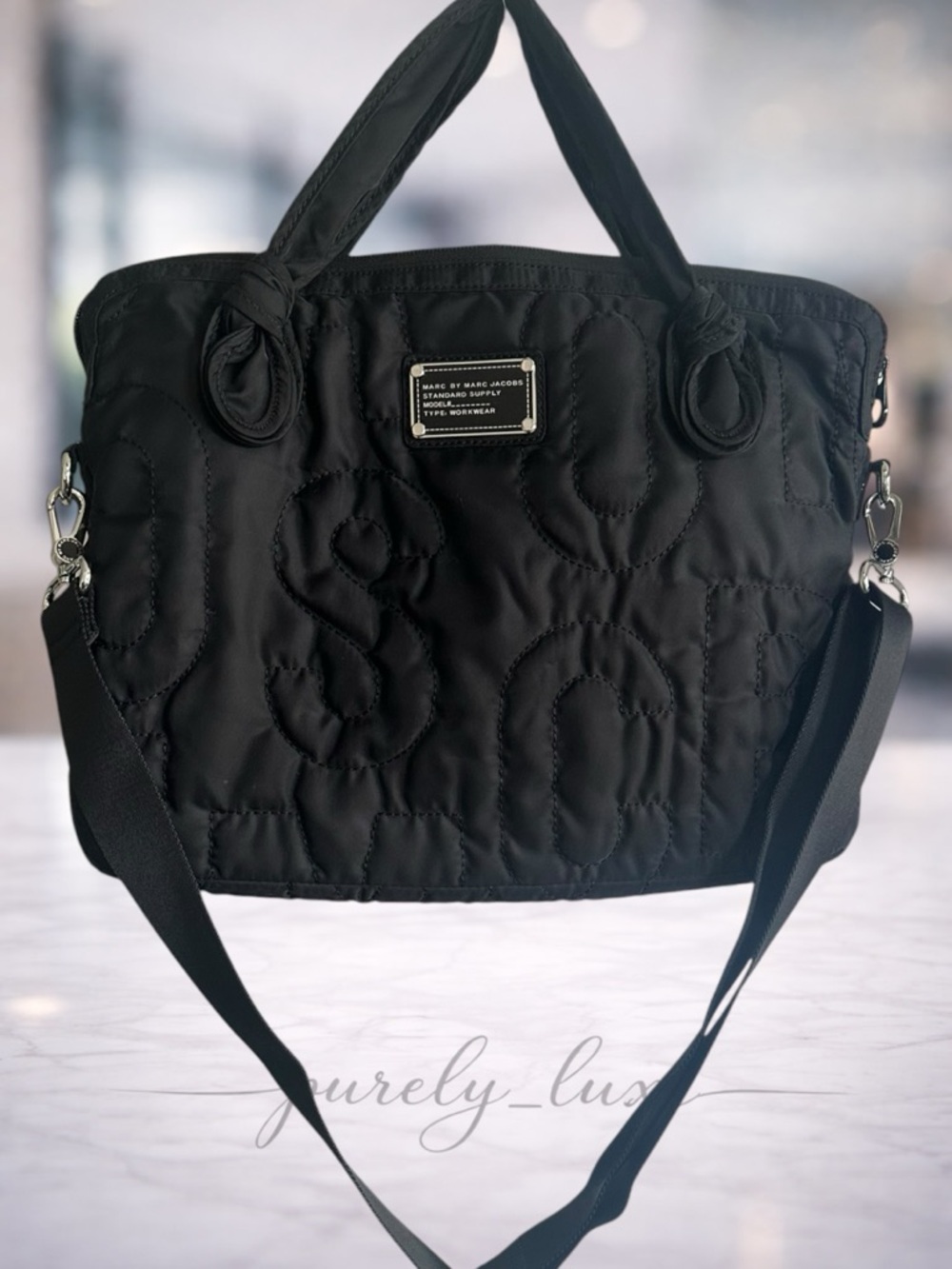 Marc by Marc Jacobs Black Quilted laptop bag with Removable Crossbody Strap